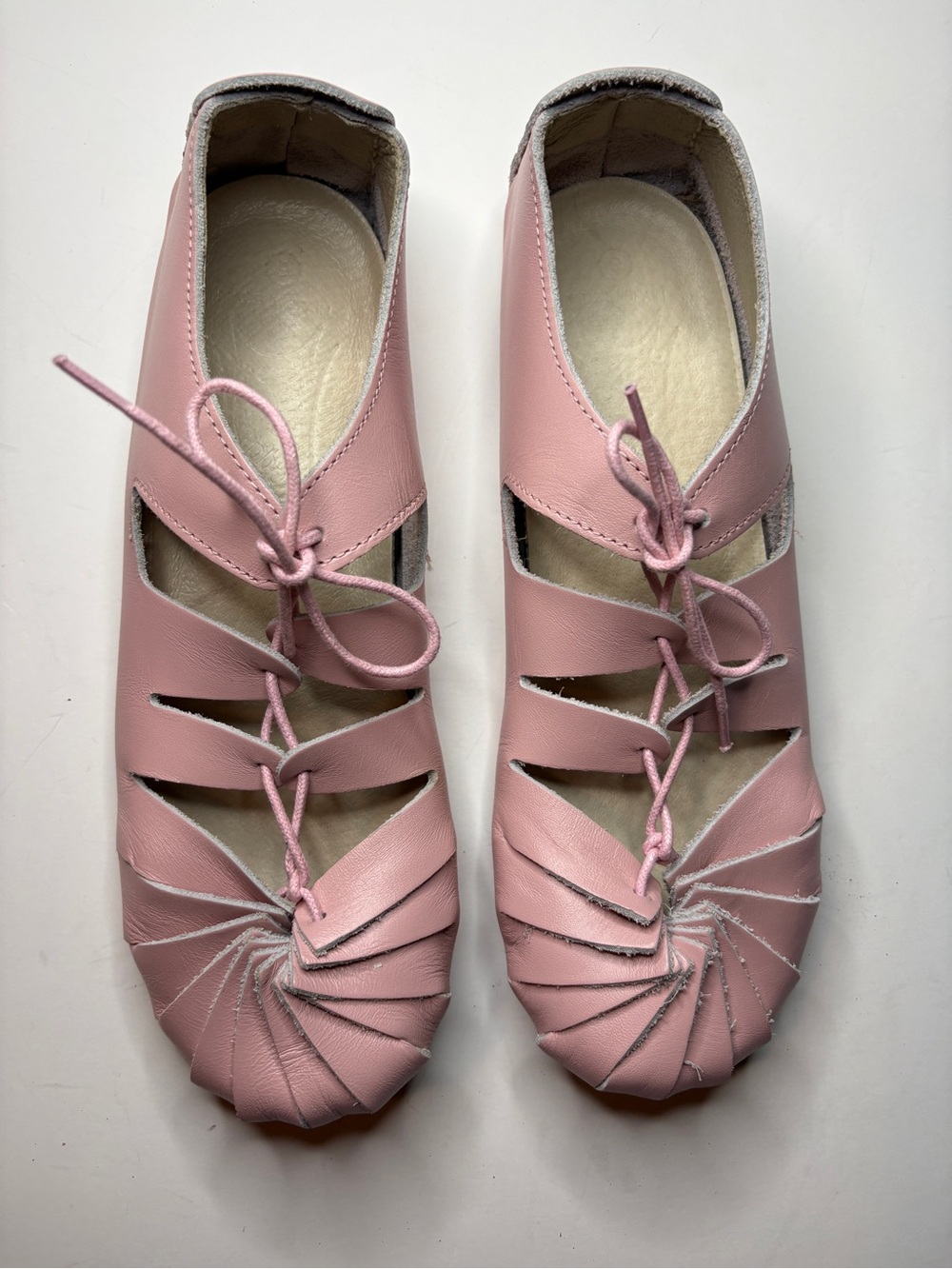 JEFFREY CAMPBELL rare archival  leather pink LACE UP BALLET FLATS vintage - Picture 2 of 7
